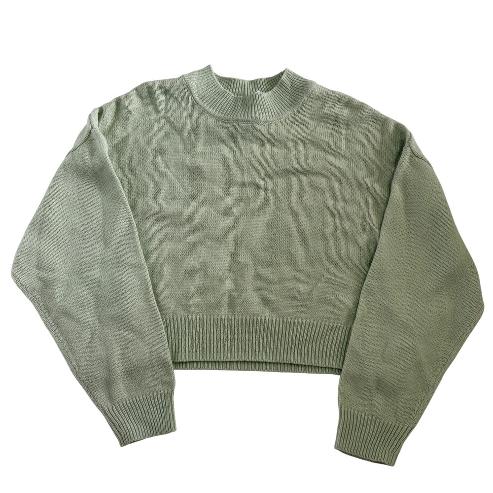 H&M Divided Women Green Round Neck Cropped Knit Sweater Long Sleeve Size M